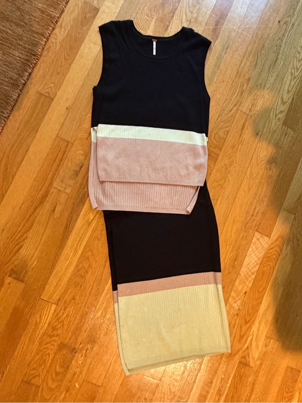 Free People Stop And Stare Two Piece Knit Set in Black, Blush & Cream